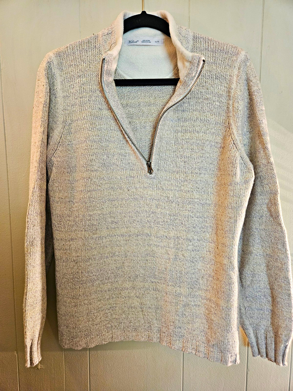 Woolrich Womens Knit Mock Neck 1/4 Zip Pullover Sweater Cream And Gray XL